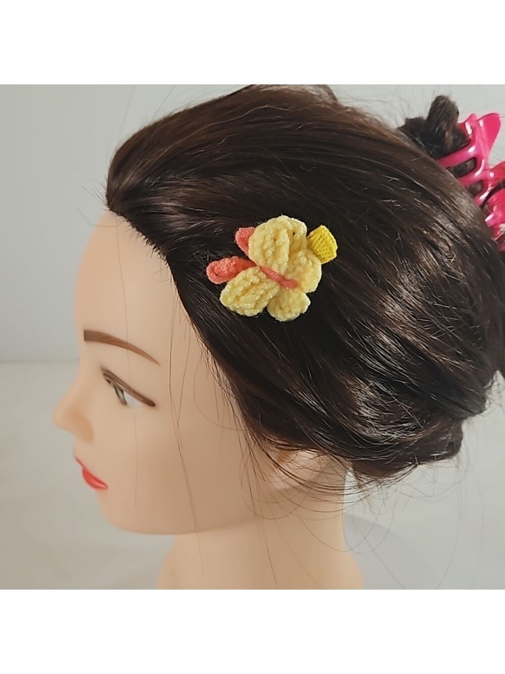 Hand Crafted Hand Knit Crochet Butterfly Hair Clip blue-yellow 1" Alligator clip - Picture 13 of 17